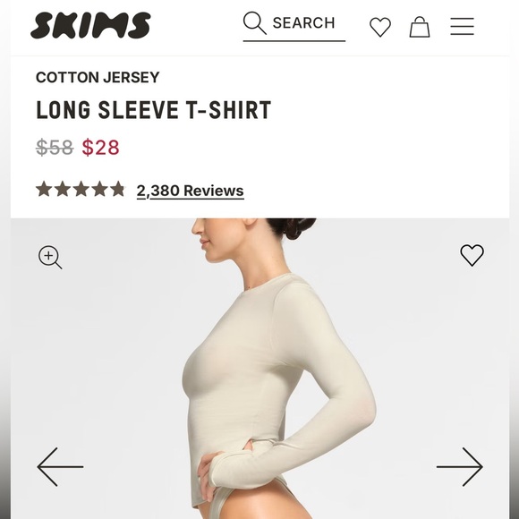 SKIMS Cotton Jersey Long Sleeve T-shirt in Bone - Picture 2 of 6